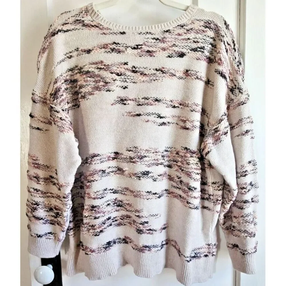 pureJill multicolored embossed sweater pullover knitted cotton Nylon blend Sz 2X